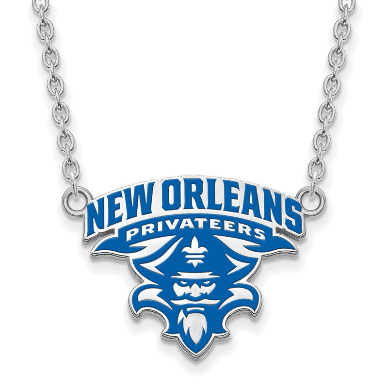 Sterlingsilber Rhodiniert Logoart University Of New Orleans U N O Groß Emailliert Anhänger 18 Zoll Halskette