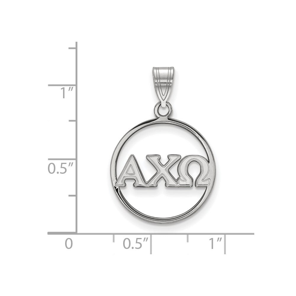 Sterlingsilber Rhodiniert Logoart Alpha Chi Omega Sorority Greek Buchstaben Groß Kreis Anhänger