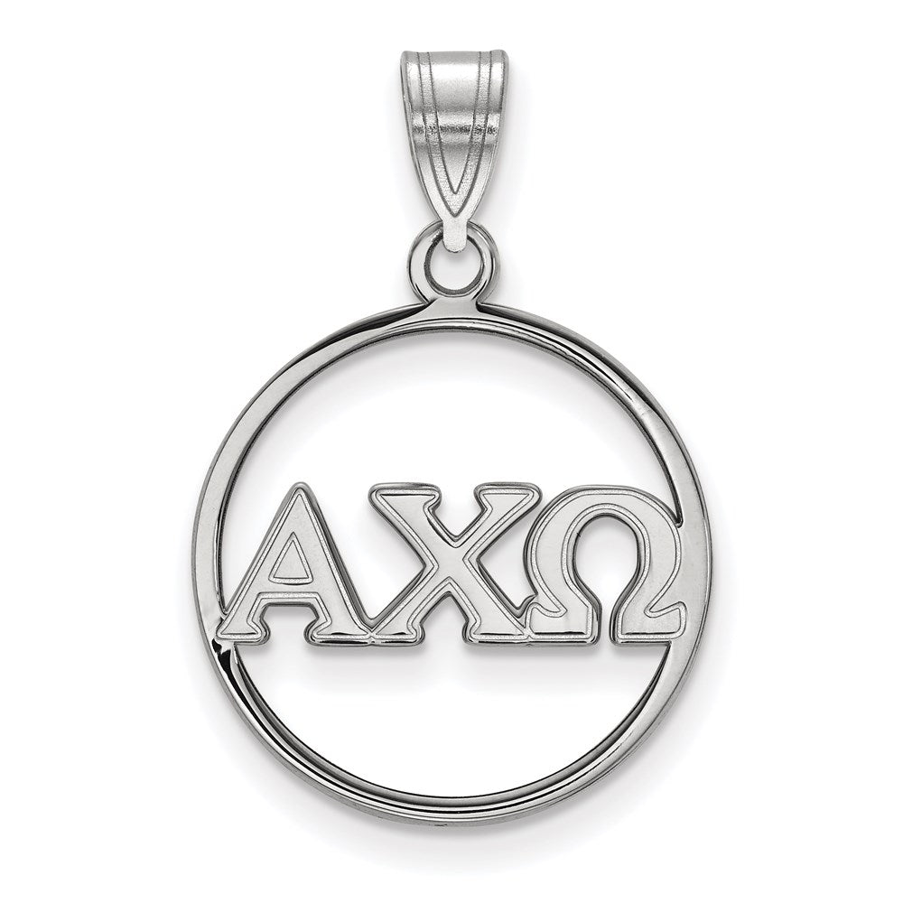 Sterlingsilber Rhodiniert Logoart Alpha Chi Omega Sorority Greek Buchstaben Groß Kreis Anhänger