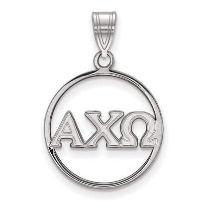 Sterlingsilber Rhodiniert Logoart Alpha Chi Omega Sorority Greek Buchstaben Groß Kreis Anhänger
