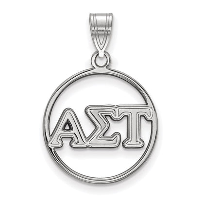 Sterlingsilber Rhodiniert Logoart Alpha Sigma Tau Sorority Greek Buchstaben Mittel Kreis Anhänger
