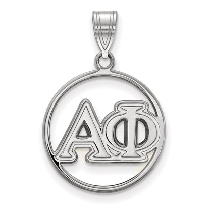 Sterlingsilber Rhodiniert Logoart Alpha Phi Sorority Greek Buchstaben Mittel Kreis Anhänger