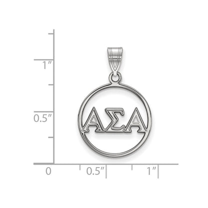 Sterlingsilber Rhodiniert Logoart Alpha Sigma Sorority Greek Buchstaben Klein Kreis Anhänger