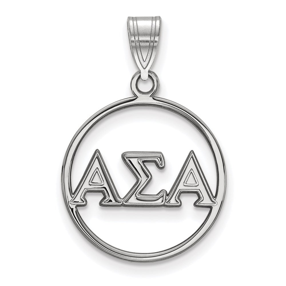 Sterlingsilber Rhodiniert Logoart Alpha Sigma Sorority Greek Buchstaben Klein Kreis Anhänger