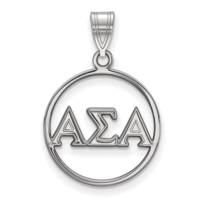Sterlingsilber Rhodiniert Logoart Alpha Sigma Sorority Greek Buchstaben Klein Kreis Anhänger