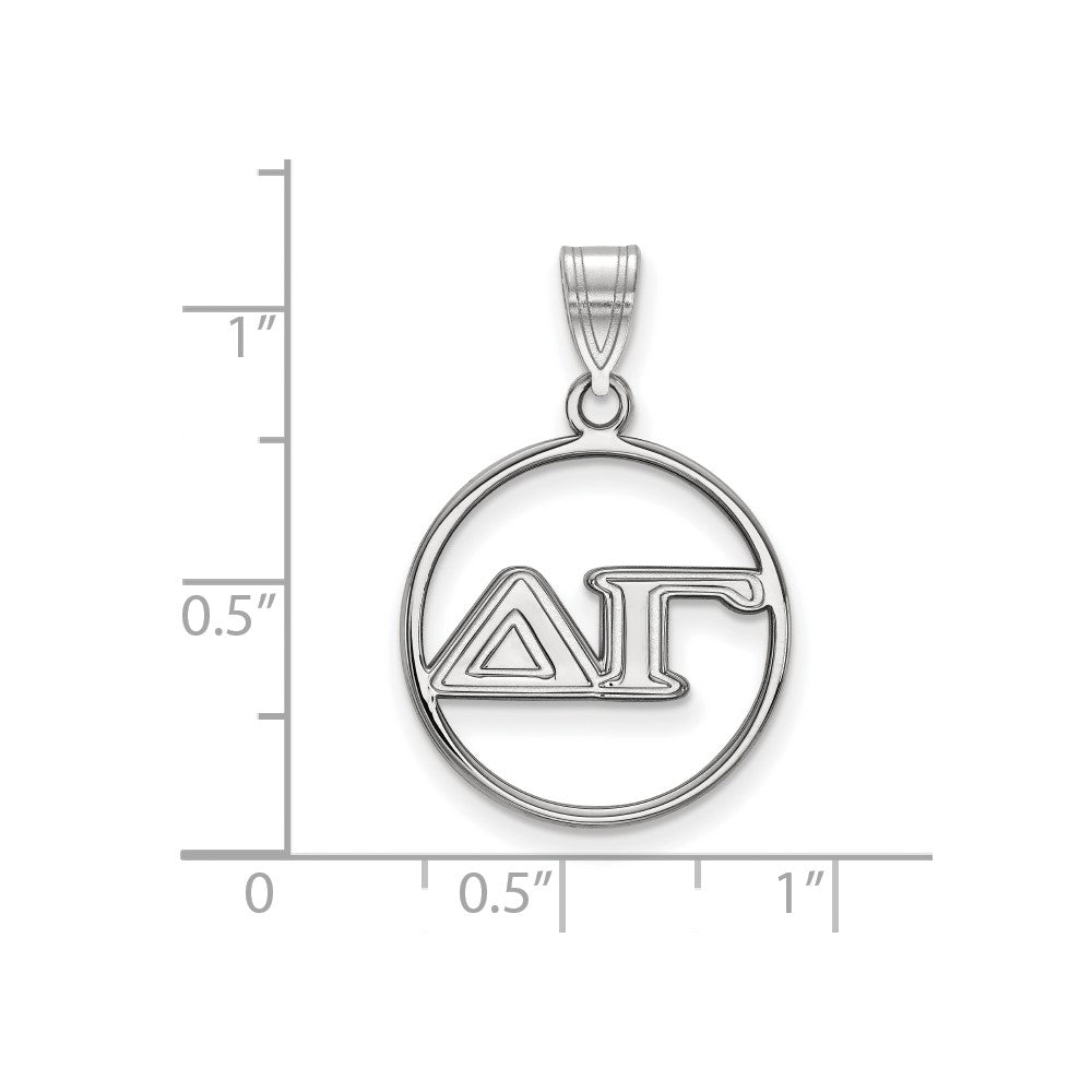 Sterlingsilber Rhodiniert Logoart Delta Gamma Sorority Greek Buchstaben Mittel Kreis Anhänger
