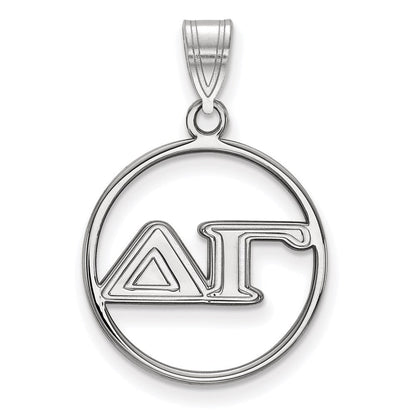 Sterlingsilber Rhodiniert Logoart Delta Gamma Sorority Greek Buchstaben Mittel Kreis Anhänger