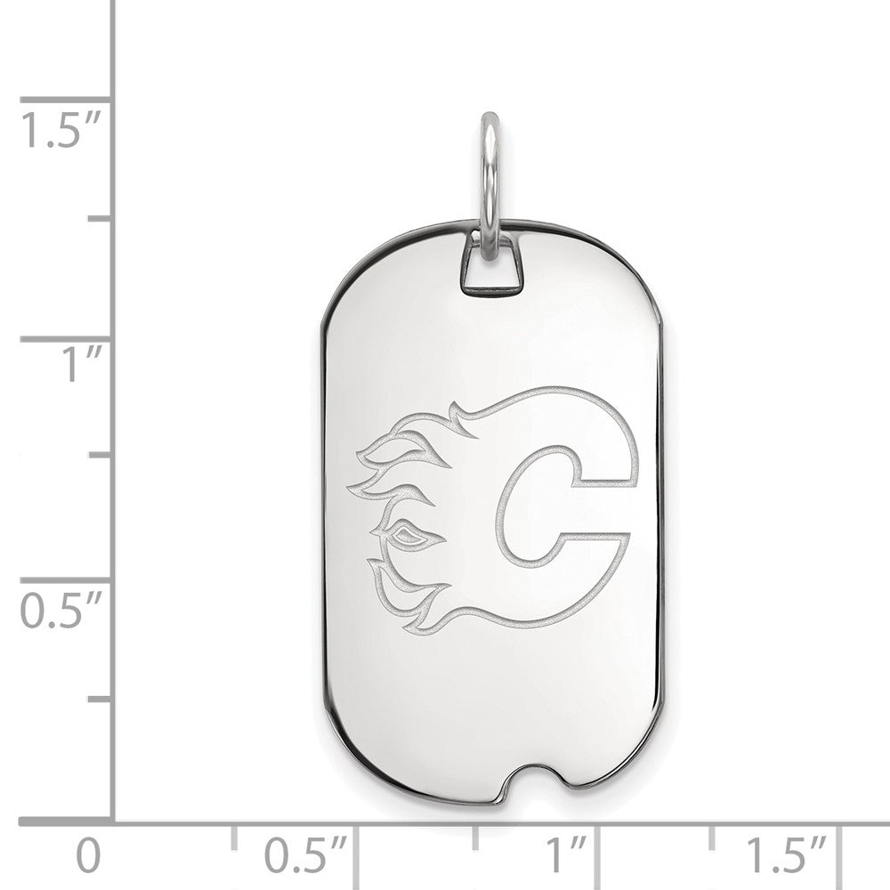 Sterlingsilber Rhodiniert Nhl Logoart Calgary Flames Klein Erkennungsmarke Anhänger