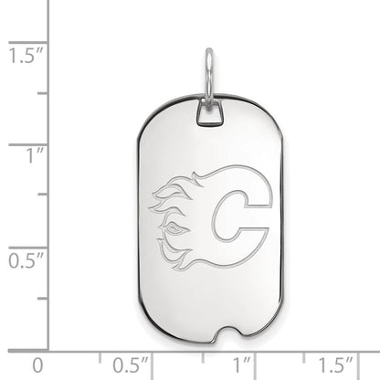 Sterlingsilber Rhodiniert Nhl Logoart Calgary Flames Klein Erkennungsmarke Anhänger