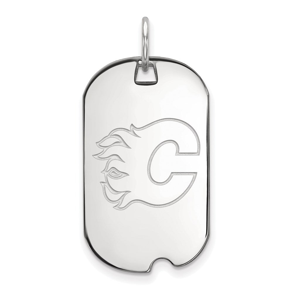 Sterlingsilber Rhodiniert Nhl Logoart Calgary Flames Klein Erkennungsmarke Anhänger