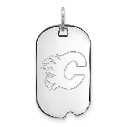 Sterlingsilber Rhodiniert Nhl Logoart Calgary Flames Klein Erkennungsmarke Anhänger