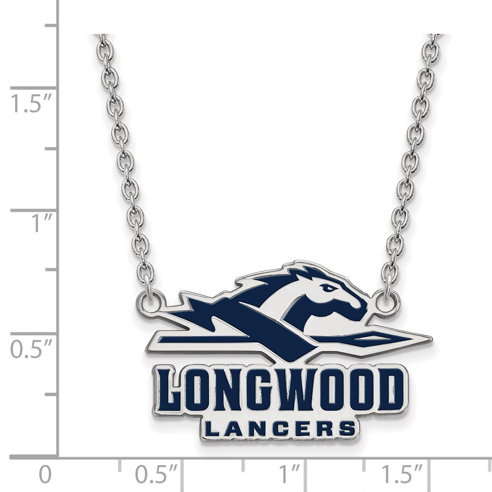 Sterlingsilber Rhodiniert Logoart Longwood University Lancers Groß Emailliert Anhänger 18 Zoll Halskette