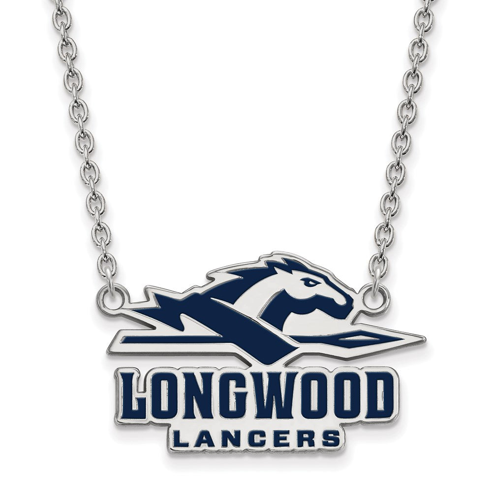Sterlingsilber Rhodiniert Logoart Longwood University Lancers Groß Emailliert Anhänger 18 Zoll Halskette