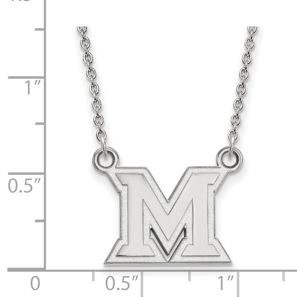 Sterlingsilber Rhodiniert Logoart Miami University Ohio Buchstabe M Klein Anhänger 18 Zoll Halskette
