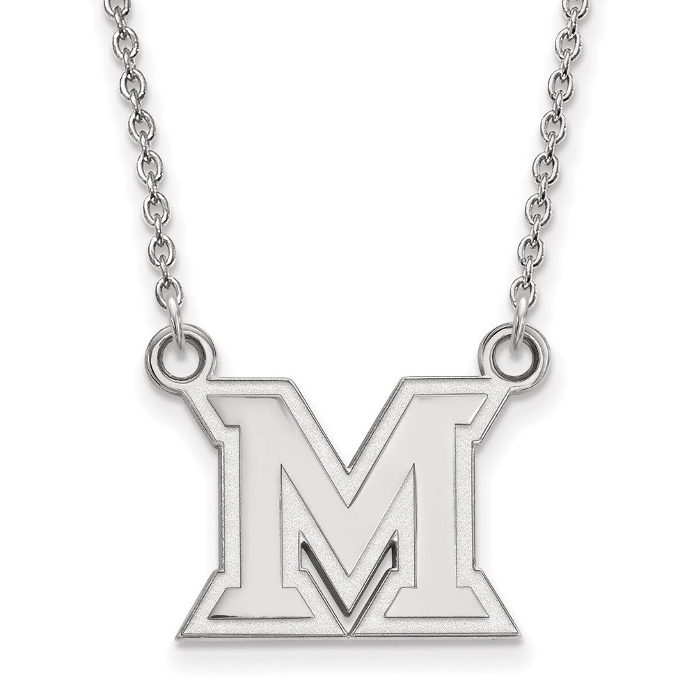 10K Weißgold Logoart Miami University Ohio Buchstabe M Klein Anhänger 18 Zoll Halskette