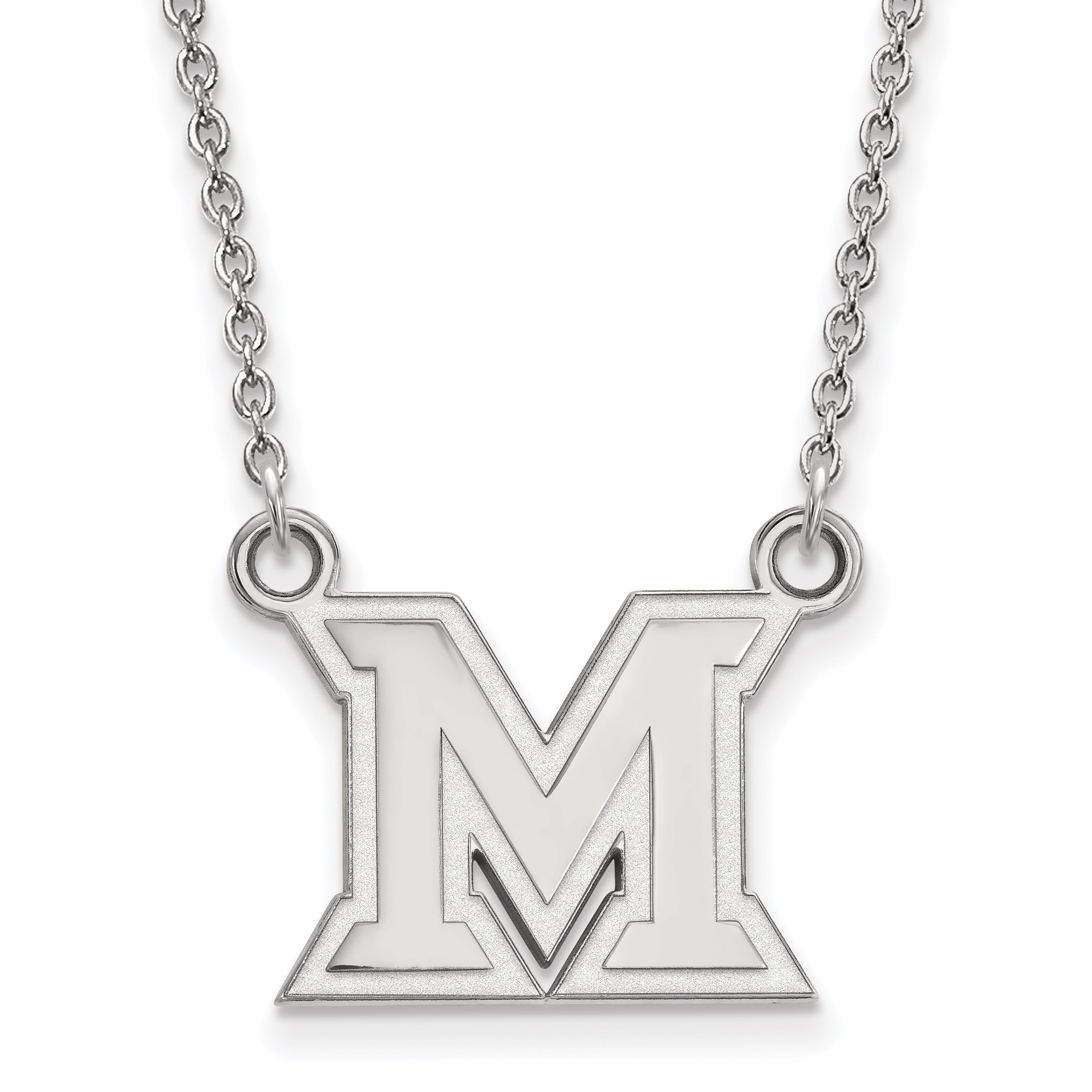Sterlingsilber Rhodiniert Logoart Miami University Ohio Buchstabe M Klein Anhänger 18 Zoll Halskette