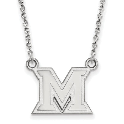 Sterlingsilber Rhodiniert Logoart Miami University Ohio Buchstabe M Klein Anhänger 18 Zoll Halskette