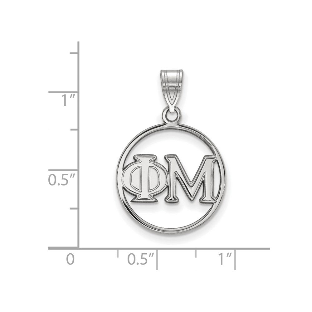 Sterlingsilber Rhodiniert Logoart Phi Mu Sorority Greek Buchstaben Klein Kreis Anhänger