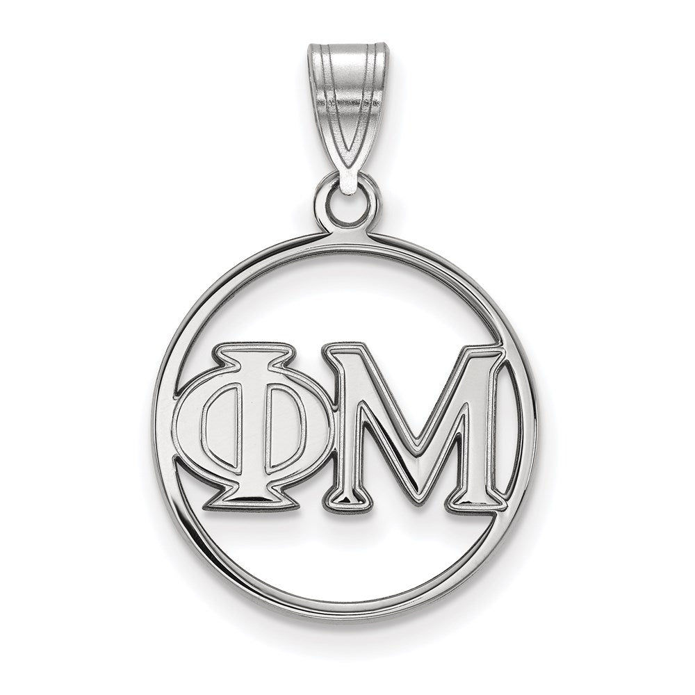 Sterlingsilber Rhodiniert Logoart Phi Mu Sorority Greek Buchstaben Klein Kreis Anhänger