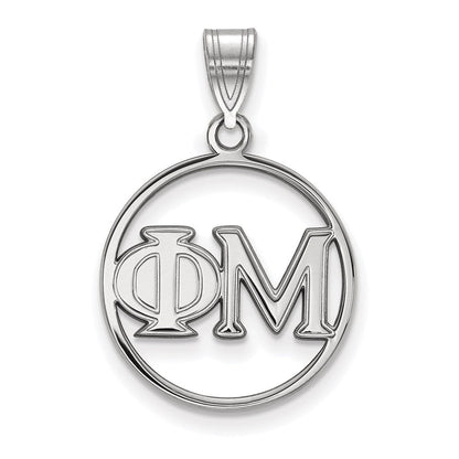 Sterlingsilber Rhodiniert Logoart Phi Mu Sorority Greek Buchstaben Klein Kreis Anhänger