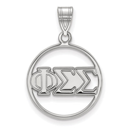 Sterlingsilber Rhodiniert Logoart Phi Sigma Sorority Greek Buchstaben Mittel Kreis Anhänger