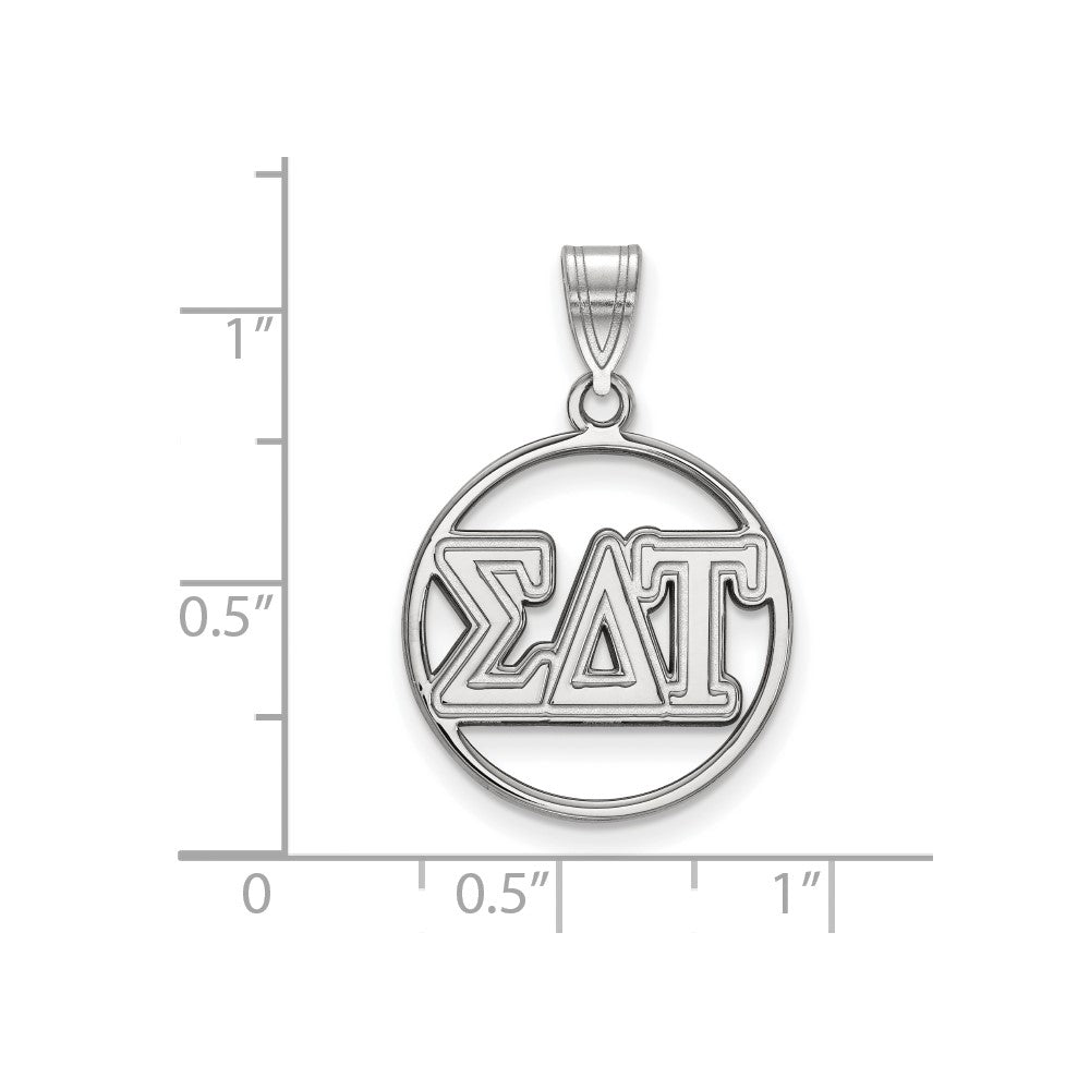 Sterlingsilber Rhodiniert Logoart Sigma Delta Tau Sorority Greek Buchstaben Mittel Kreis Anhänger