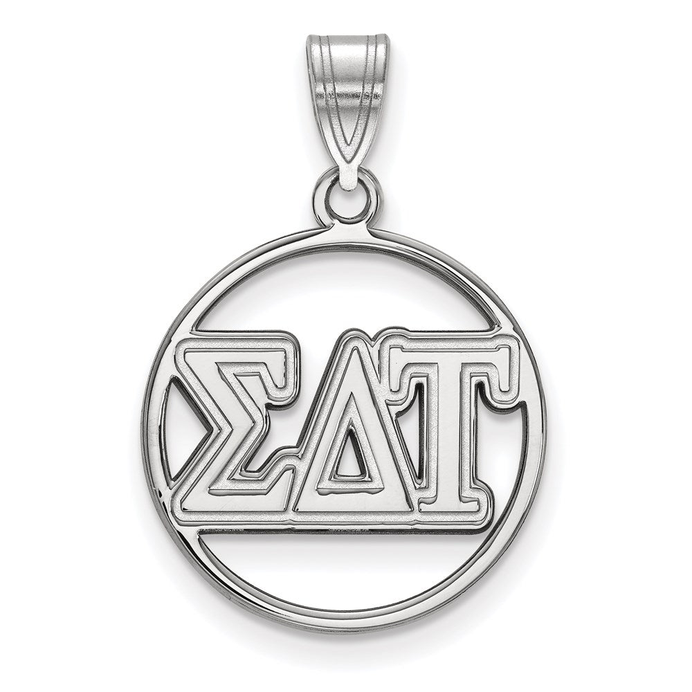 Sterlingsilber Rhodiniert Logoart Sigma Delta Tau Sorority Greek Buchstaben Mittel Kreis Anhänger