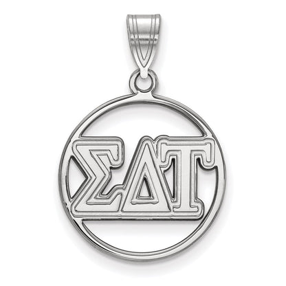 Sterlingsilber Rhodiniert Logoart Sigma Delta Tau Sorority Greek Buchstaben Mittel Kreis Anhänger