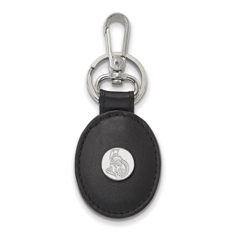 Sterlingsilber S. Rhodiniert-p Nhl Logoart Ottawa Senators Schwarz Leder Oval Key Kette