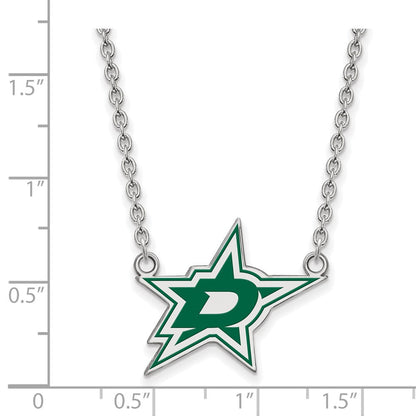 Sterlingsilber Rhodiniert Nhl Logoart Dallas Sterne Groß Emailliert Anhänger 18 Zoll Halskette