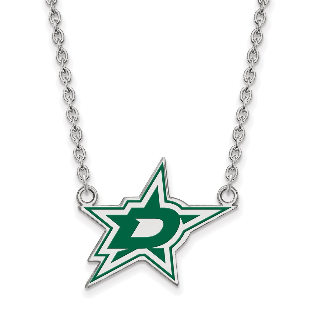 Sterlingsilber Rhodiniert Nhl Logoart Dallas Sterne Groß Emailliert Anhänger 18 Zoll Halskette