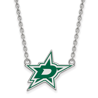 Sterlingsilber Rhodiniert Nhl Logoart Dallas Sterne Groß Emailliert Anhänger 18 Zoll Halskette