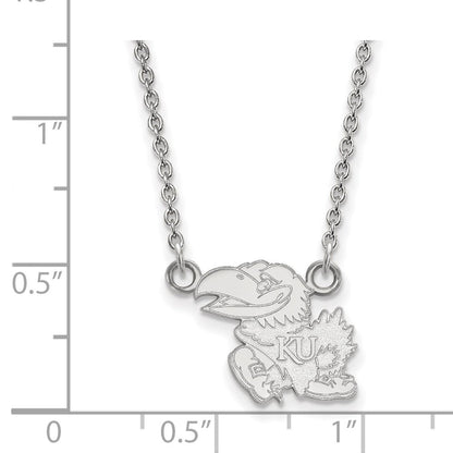 14K Weißgold Logoart University Of Kansas Jayhawk Klein Anhänger 18 Zoll Halskette