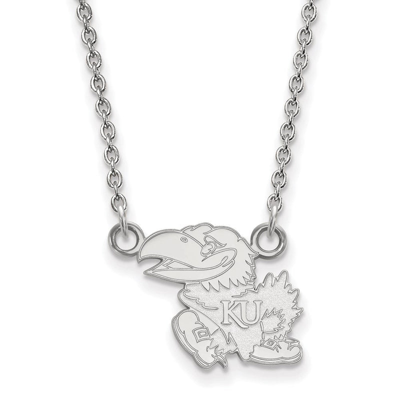 10K Weißgold Logoart University Of Kansas Jayhawk Klein Anhänger 18 Zoll Halskette