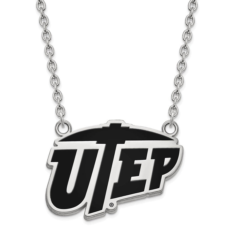 Sterlingsilber Rhodiniert Logoart University Of Texas At El Paso Groß Emailliert Anhänger 18 Zoll Halskette