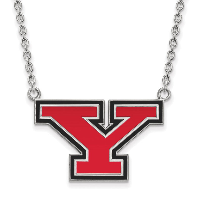 Sterlingsilber Rhodiniert Logoart Youngstown State University Buchstabe Y Groß Emailliert Anhänger 18 Zoll Halskette