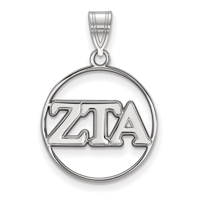 Sterlingsilber Rhodiniert Logoart Zeta Tau Alpha Sorority Greek Buchstaben Mittel Kreis Anhänger