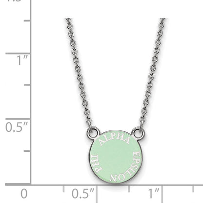 Sterlingsilber Rhodiniert Logoart Alpha Epsilon Phi Extra Sorority Text Klein Farbe Emaille Anhänger 18 Zoll Halskette