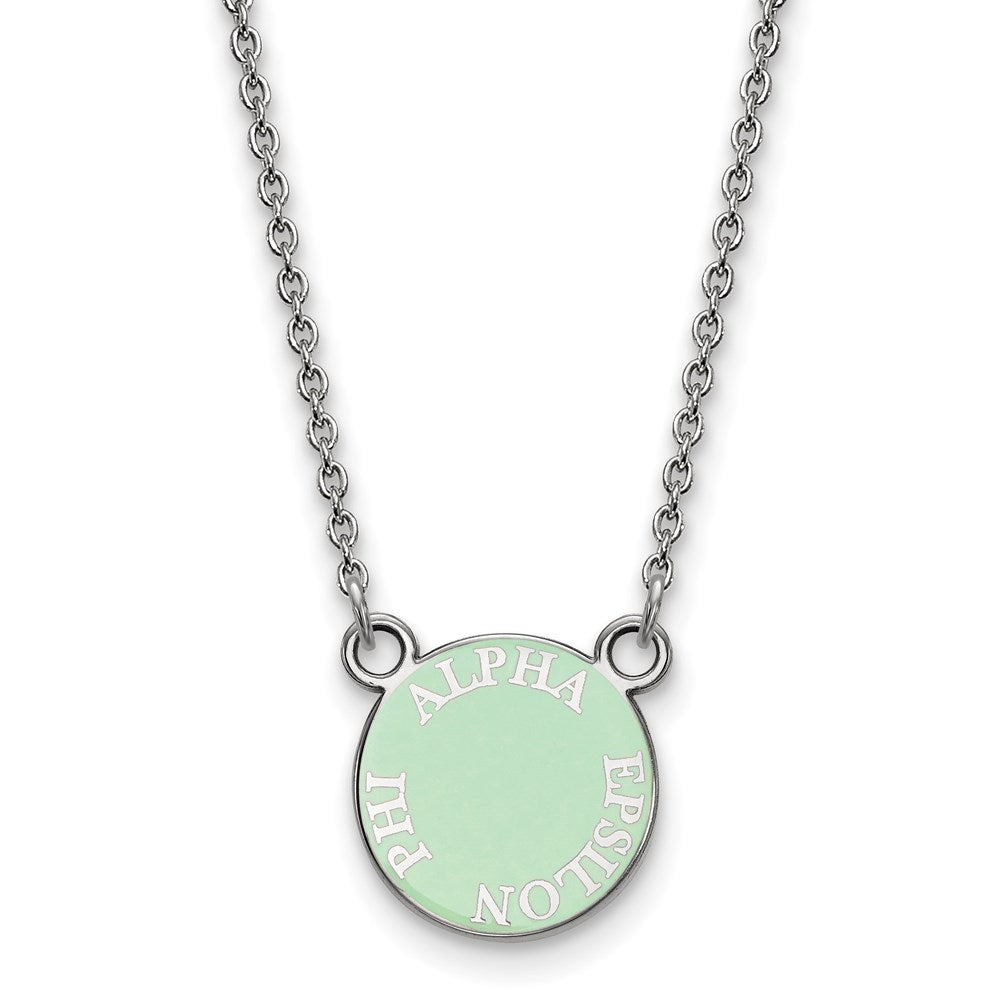 Sterlingsilber Rhodiniert Logoart Alpha Epsilon Phi Extra Sorority Text Klein Farbe Emaille Anhänger 18 Zoll Halskette