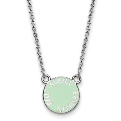 Sterlingsilber Rhodiniert Logoart Alpha Epsilon Phi Extra Sorority Text Klein Farbe Emaille Anhänger 18 Zoll Halskette