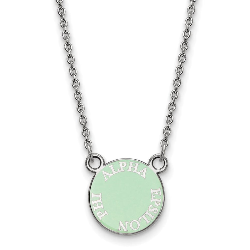 Sterlingsilber Rhodiniert Logoart Alpha Epsilon Phi Extra Sorority Text Klein Farbe Emaille Anhänger 18 Zoll Halskette