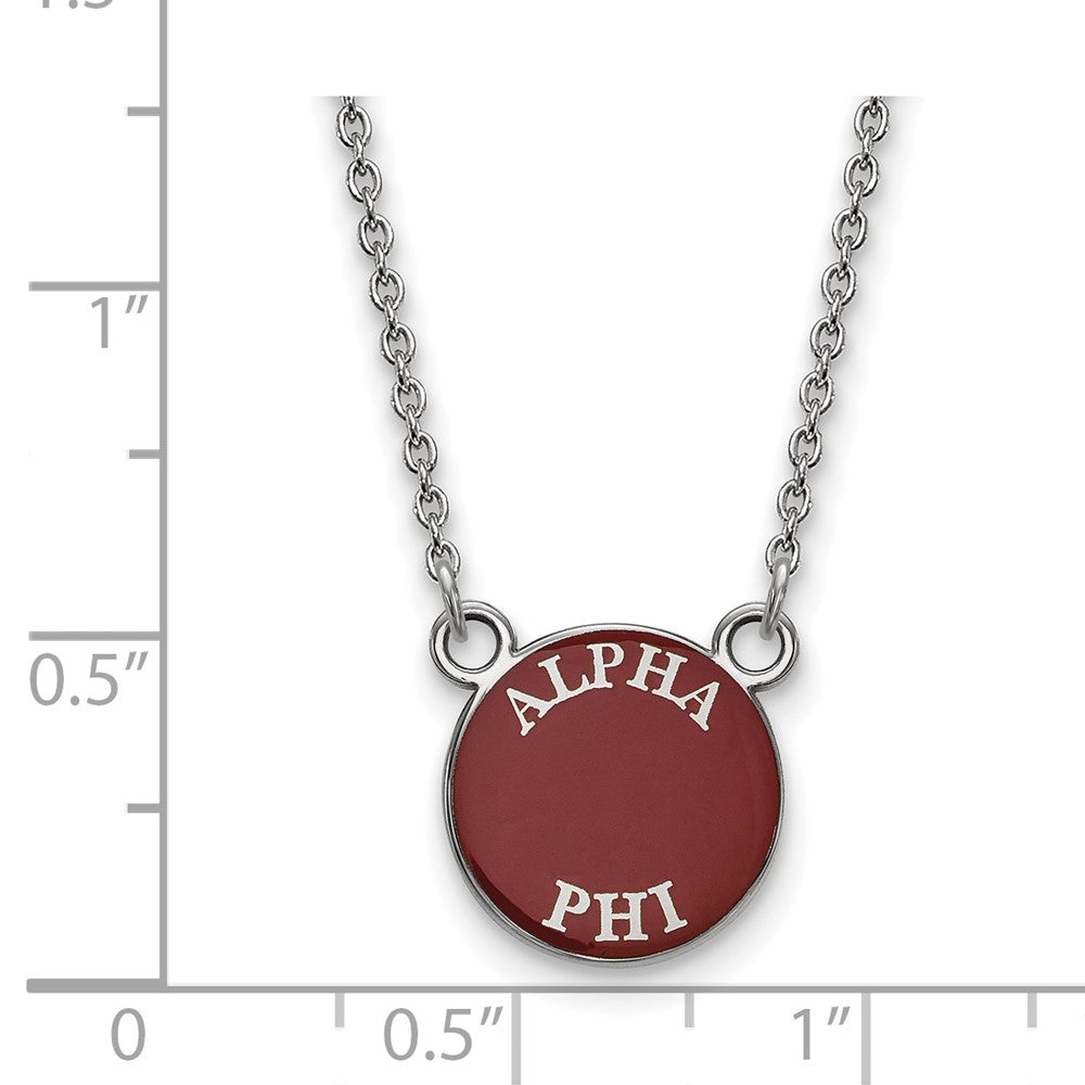 Sterlingsilber Rhodiniert Logoart Alpha Phi Sorority Text Klein Farbe Emaille Anhänger 18 Zoll Halskette