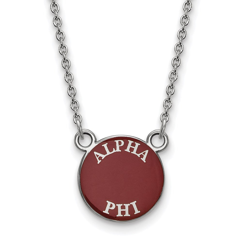 Sterlingsilber Rhodiniert Logoart Alpha Phi Sorority Text Klein Farbe Emaille Anhänger 18 Zoll Halskette