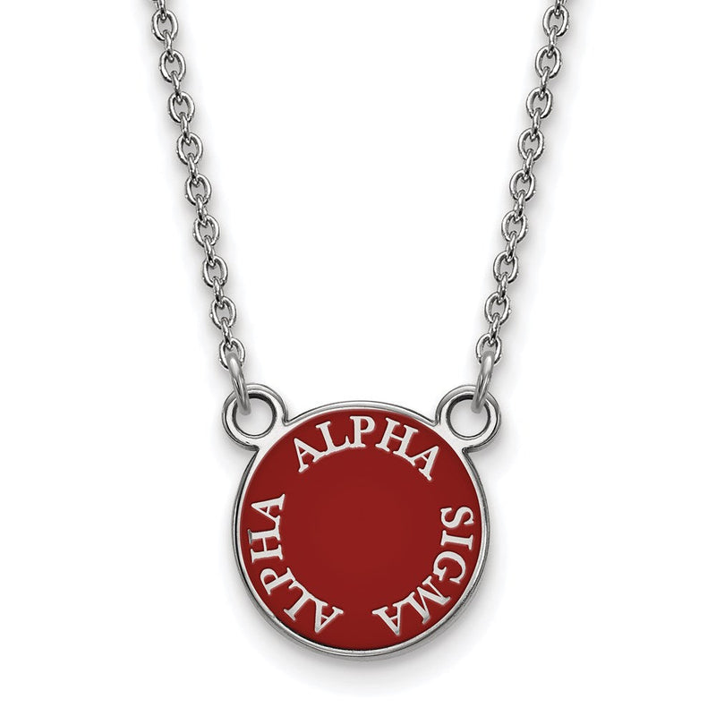 Sterlingsilber Rhodiniert Logoart Alpha Sigma Sorority Text Klein Farbe Emaille Anhänger 18 Zoll Halskette