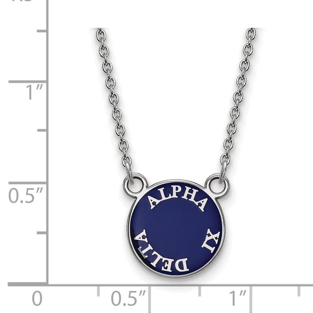 Sterlingsilber Rhodiniert Logoart Alpha Xi Delta Sorority Text Klein Farbe Emaille Anhänger 18 Zoll Halskette