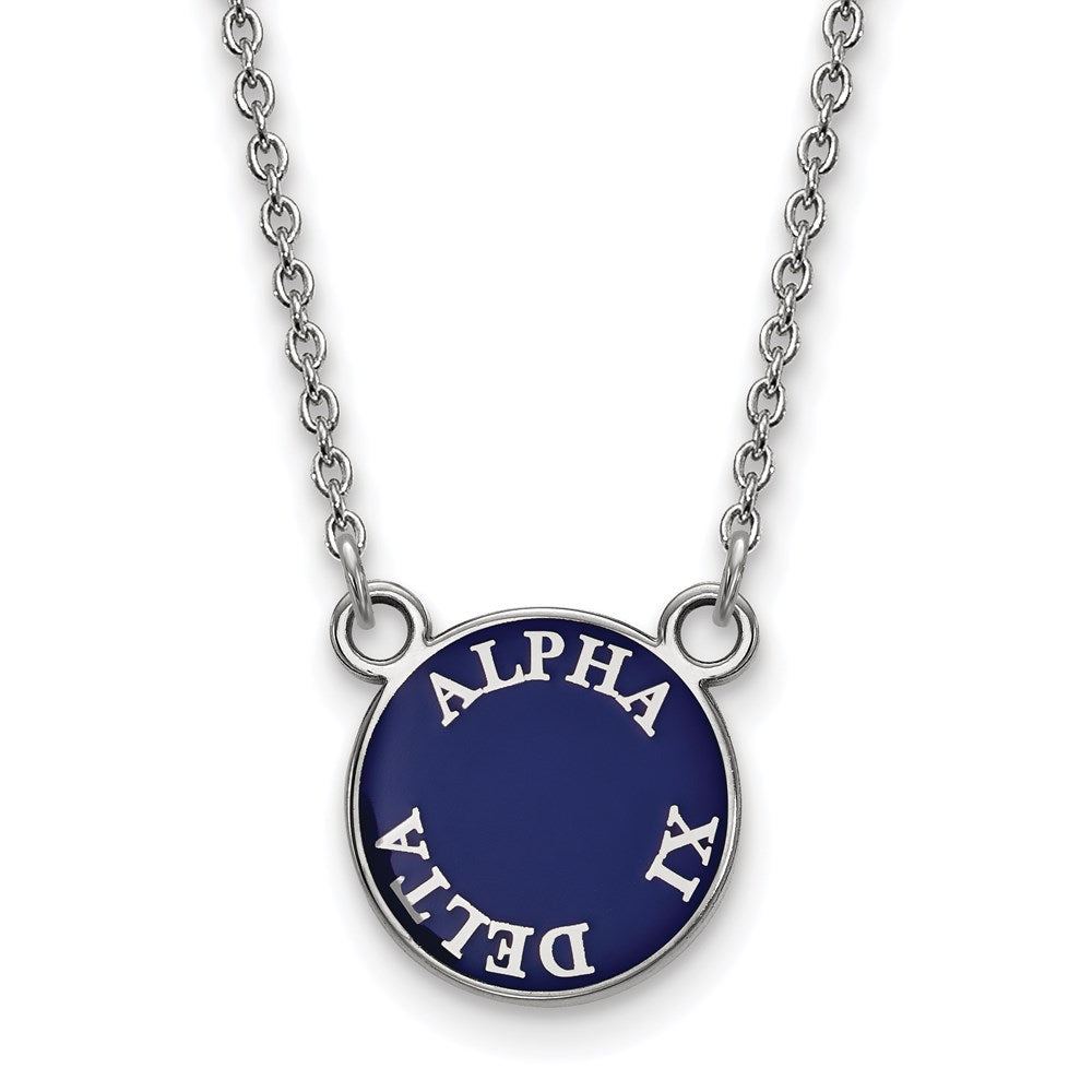 Sterlingsilber Rhodiniert Logoart Alpha Xi Delta Sorority Text Klein Farbe Emaille Anhänger 18 Zoll Halskette