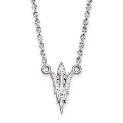 Sterlingsilber Rhodiniert Logoart Arizona State University Pitchfork Groß Anhänger 18 Zoll Halskette