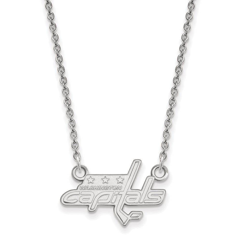 10K Weißgold Nhl Logoart Washington Capitals Klein Anhänger 18 Zoll Halskette