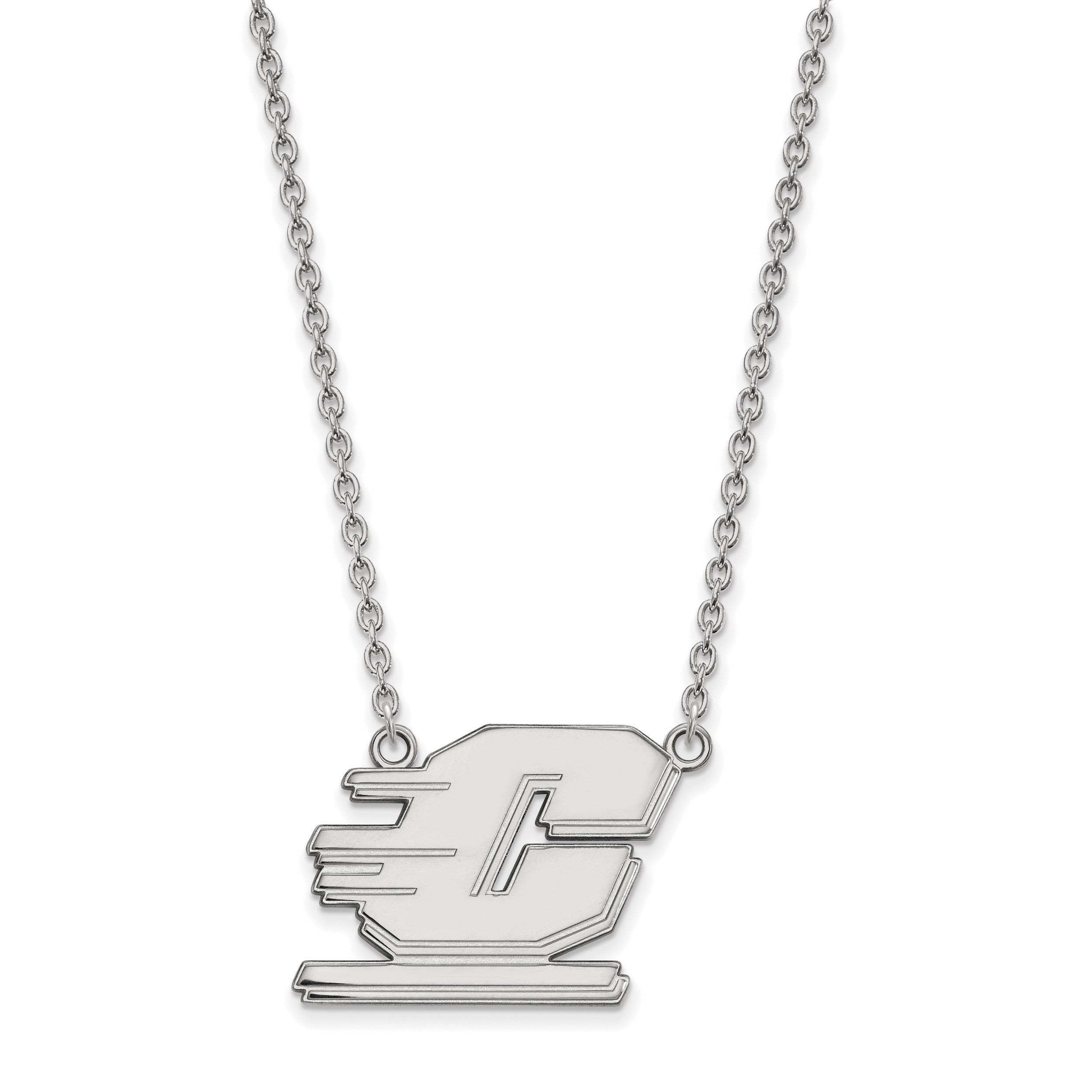 10K Weißgold Logoart Central Michigan University Buchstabe C Groß Anhänger 18 Zoll Halskette