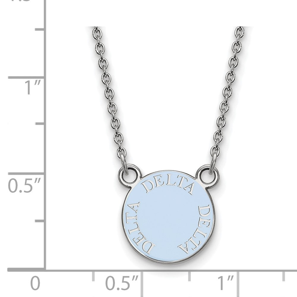 Sterlingsilber Rhodiniert Logoart Delta Sorority Text Klein Farbe Emaille Anhänger 18 Zoll Halskette
